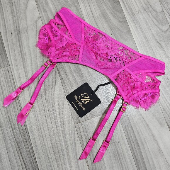 NWT Honey Birdette Vanessa Hot Pink Suspender Garter Belt Size XS
